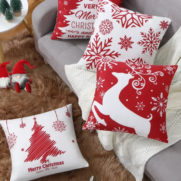 Set of 4 Blue Christmas Pillow Covers 18x18 Inch,