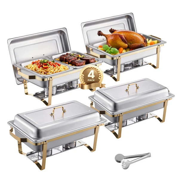 SucceBuy 8 Qt 4 Pack Chafing Dish Buffet Set Stainless Steel