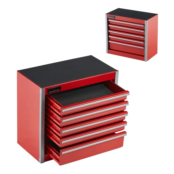 5-Drawer Metal Tool Box Red/Black Portable